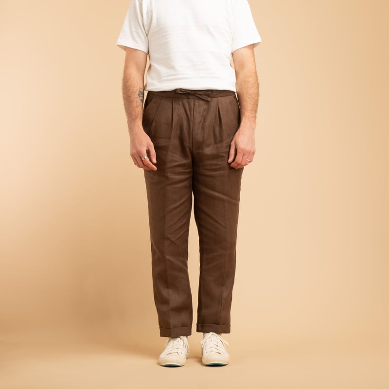 T005 Linen Drawstring Trousers Chocolate