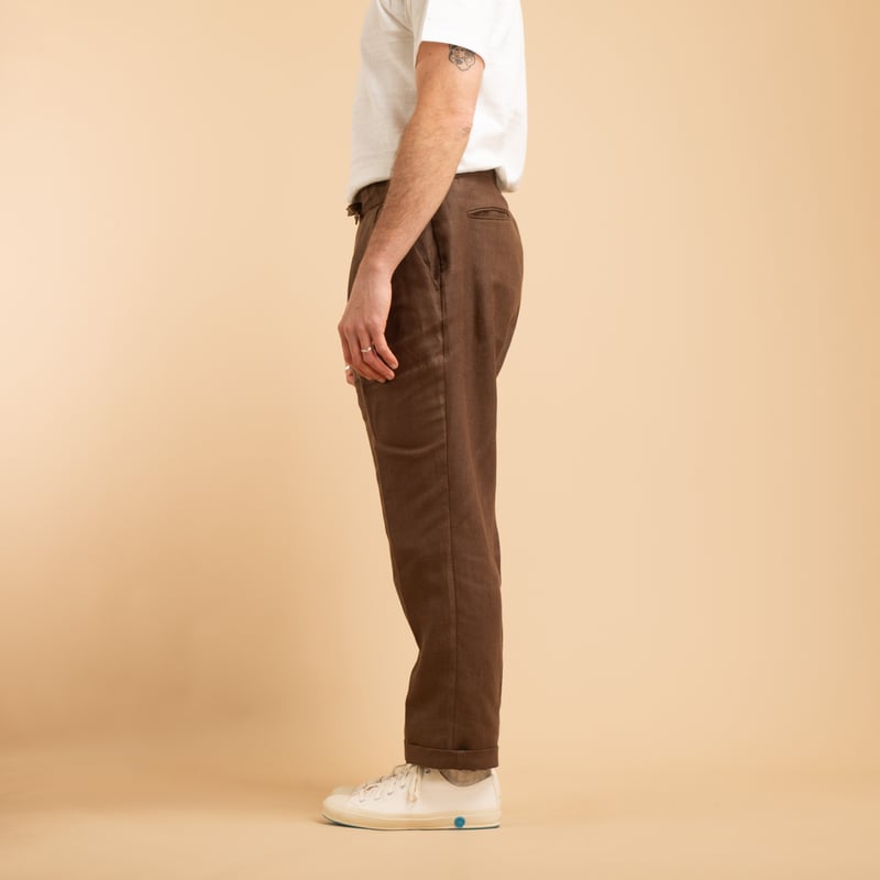 T005 Linen Drawstring Trousers Chocolate