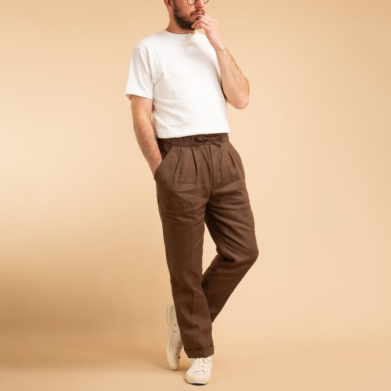 T005 Linen Drawstring Trousers Chocolate