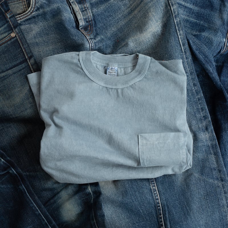 "SURE MFG" 7.5 oz Pocket Long Sleeve Tee Indigo Zombies