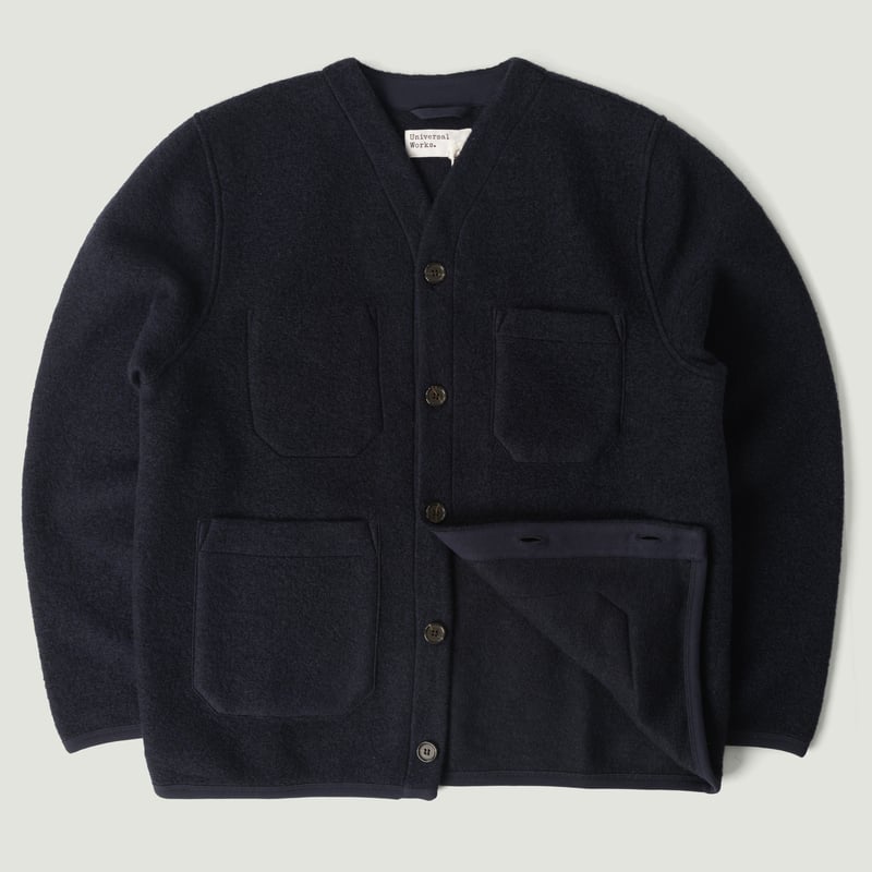 Navy Wool Fleece Cardigan