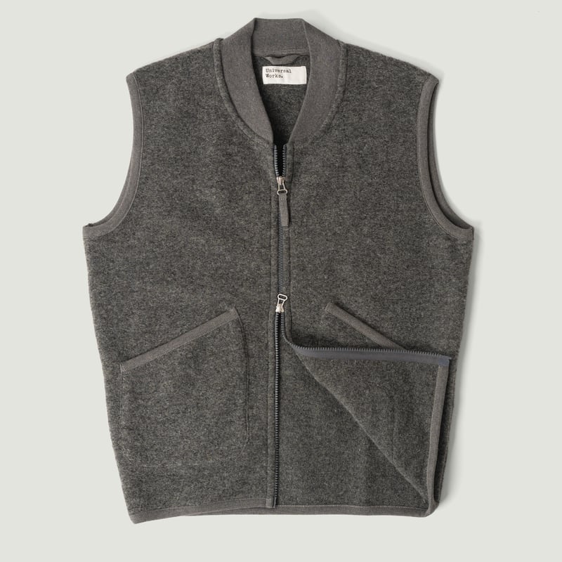 Wool Fleece Zip Waistcoat in Grey Marl