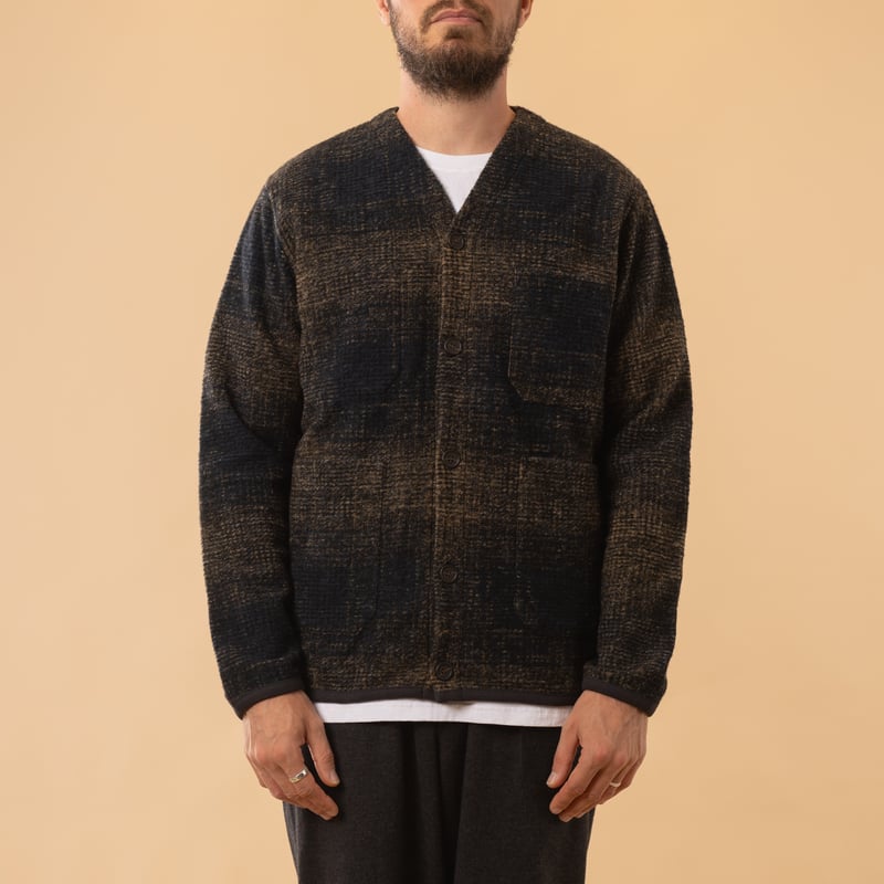 Agu Check Fleece Cardigan Navy/Sand