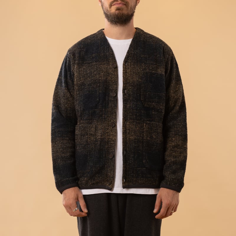 Agu Check Fleece Cardigan Navy/Sand