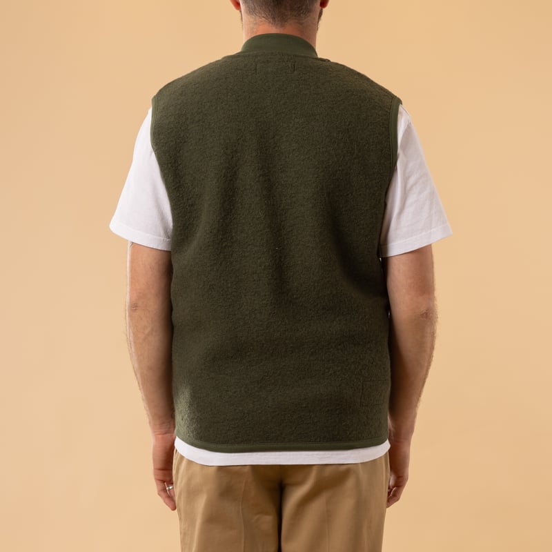 Wool Fleece Zip Waistcoat Olive