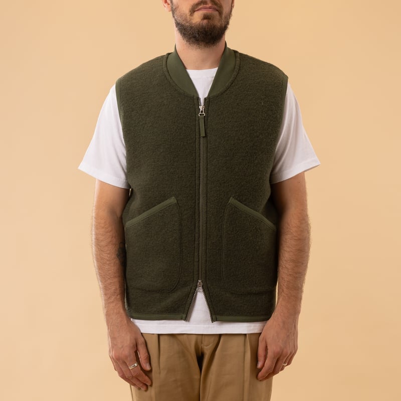 Wool Fleece Zip Waistcoat Olive