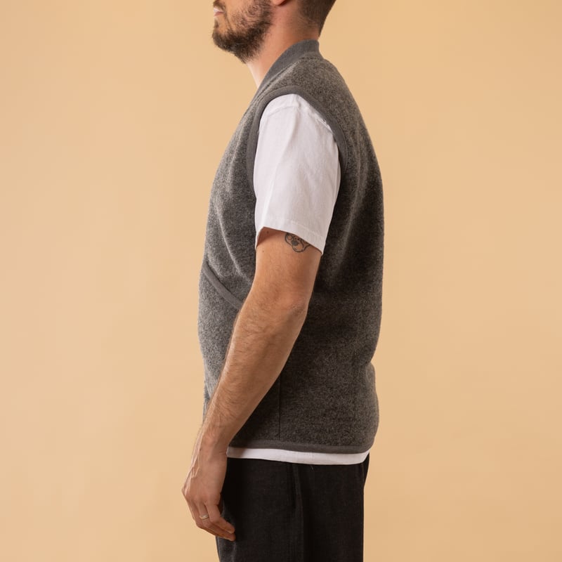Wool Fleece Zip Waistcoat in Grey Marl