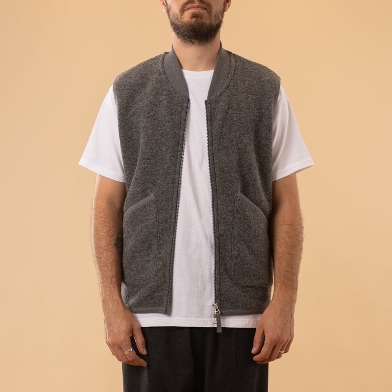 Wool Fleece Zip Waistcoat in Grey Marl