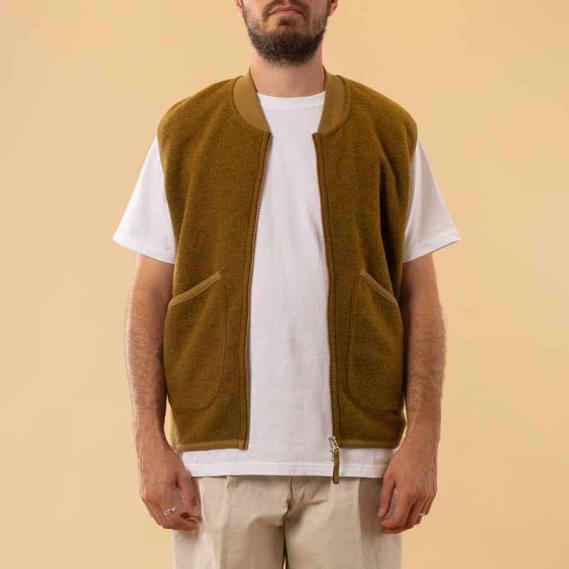 Wool Fleece Zip Waistcoat Mustard