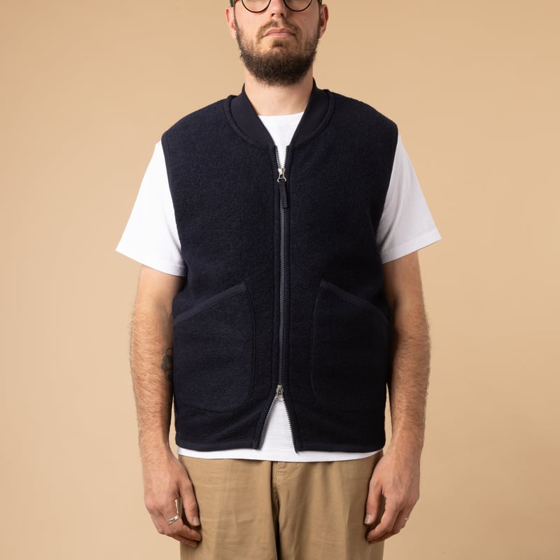 Wool Fleece Zip Waistcoat Navy