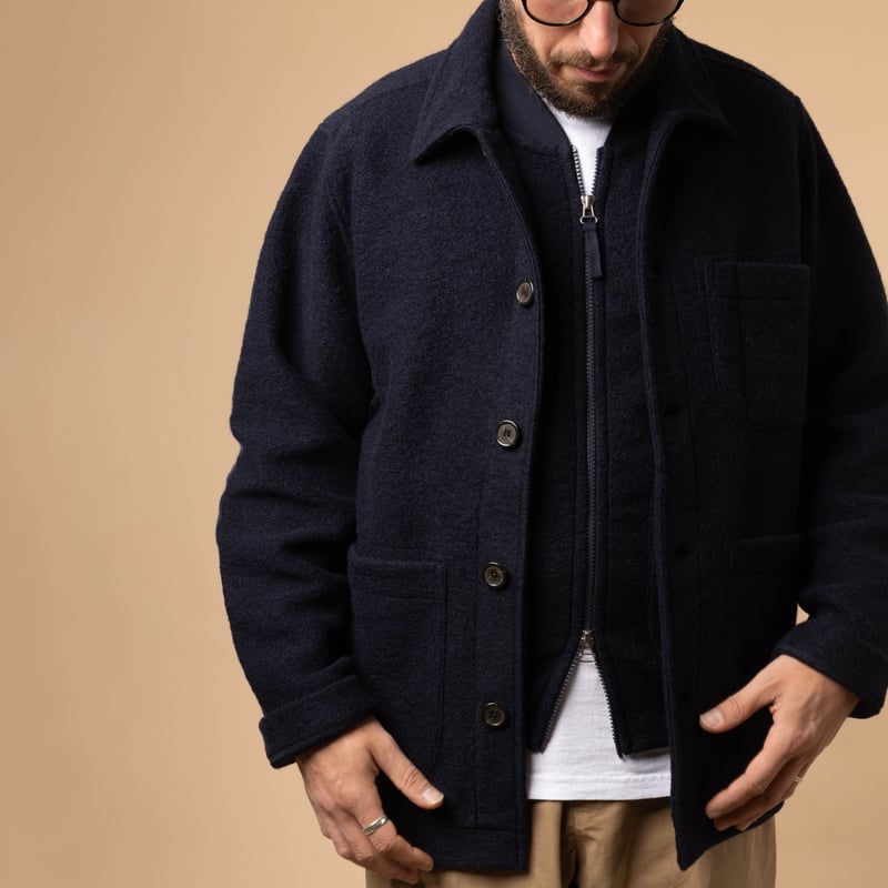 Navy Wool Fleece Field Jacket