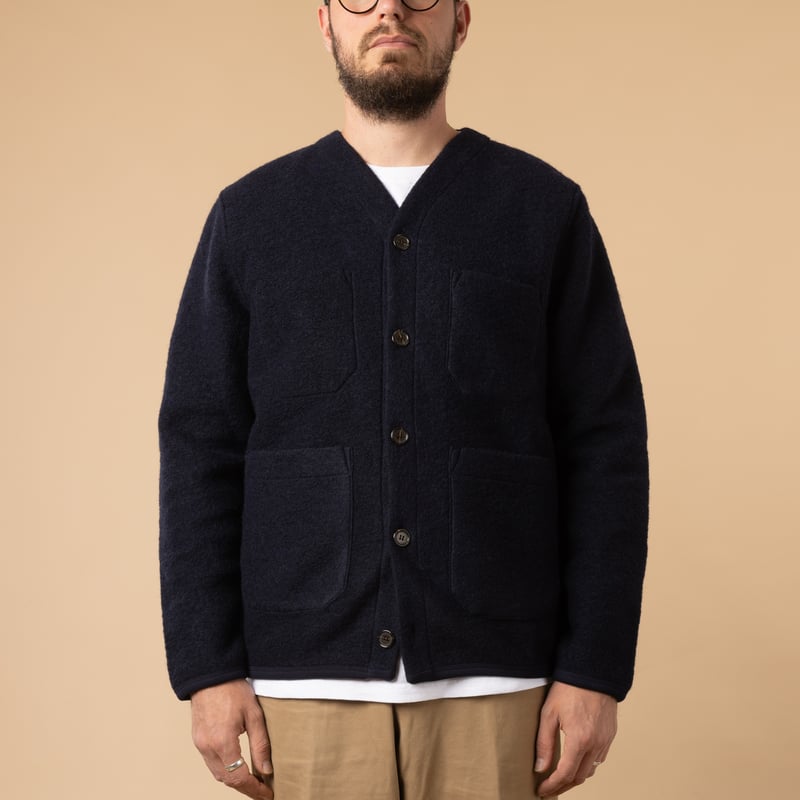 Navy Wool Fleece Cardigan