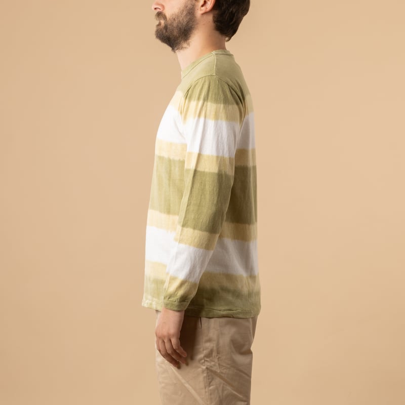 Long Sleeve Tie Dye Border Tee Beige/Khaki