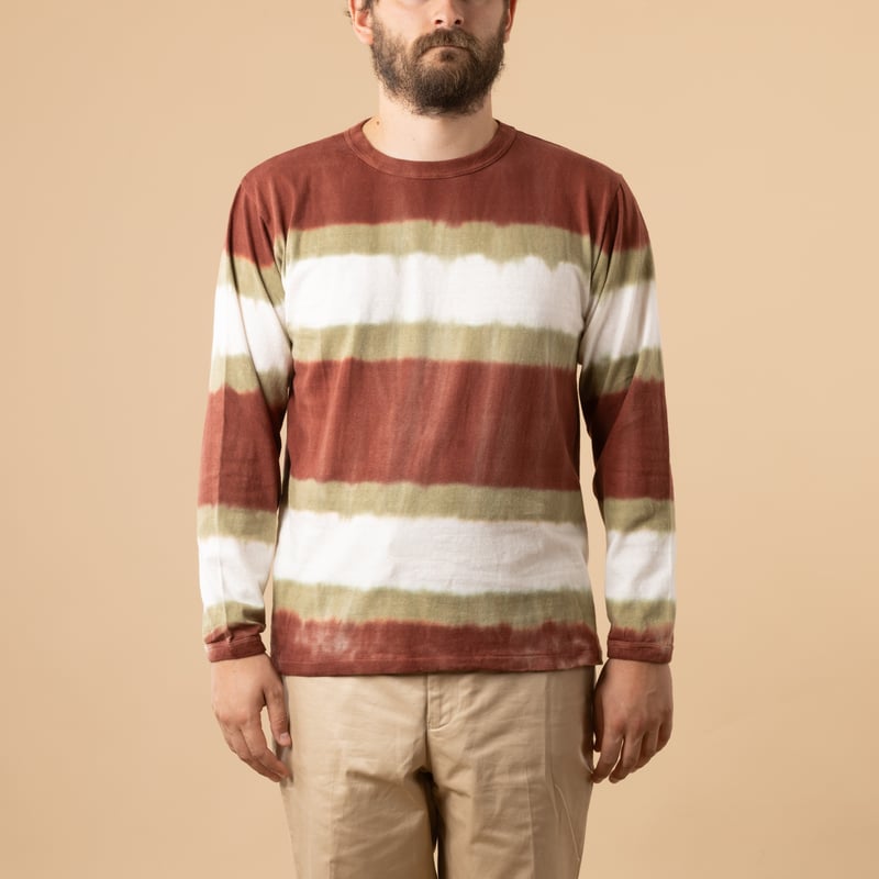 Long Sleeve Tie Dye Border Tee Brick/Khaki