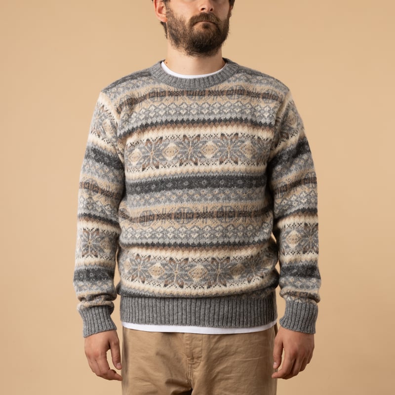 pull Fair Isle HARLEY OF SCOTLAND couleur M Grey de face