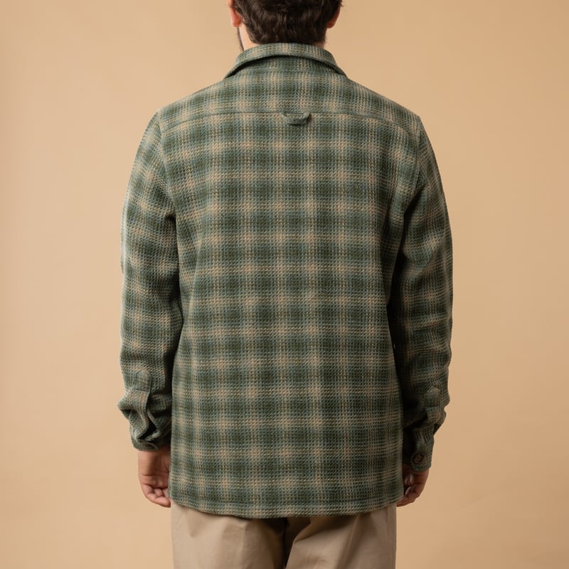 Surchemise en laine PORTUGUESE FLANNEL Waffle Overshirt couleur Green de dos