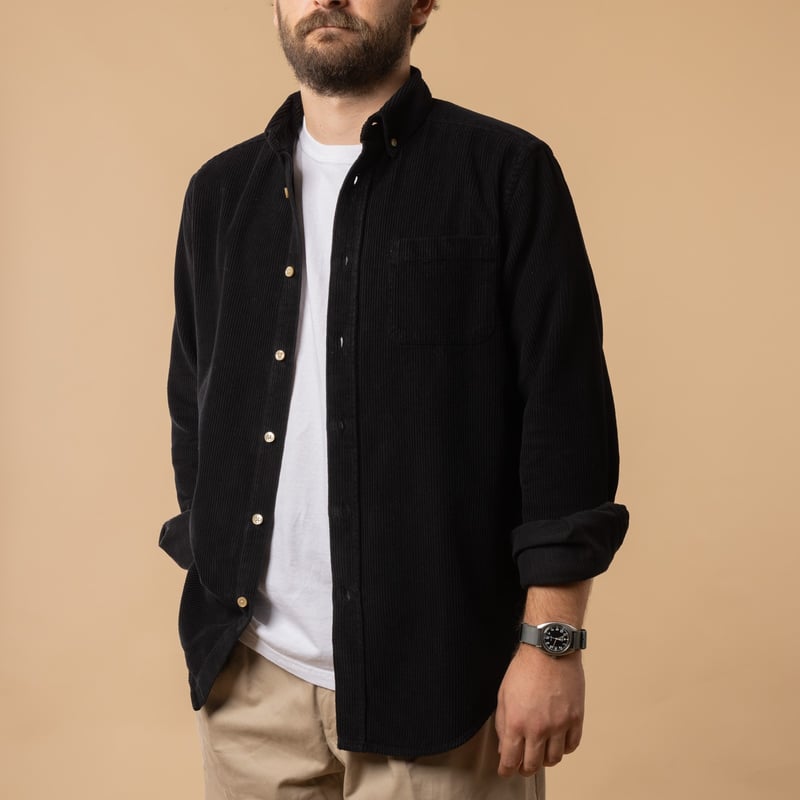 PORTUGUESE FLANNEL Lobo cotton shirt in Black color, front open