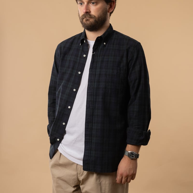 BEAMS PLUS cotton shirt / BD Oxford Shirt Indigo Black Watch tartan open front