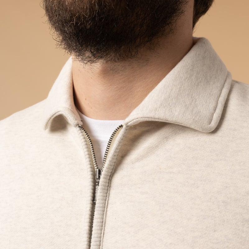 sweat à manche longue BEAMS PLUS Half Zip couleur Oatmeal detail col face