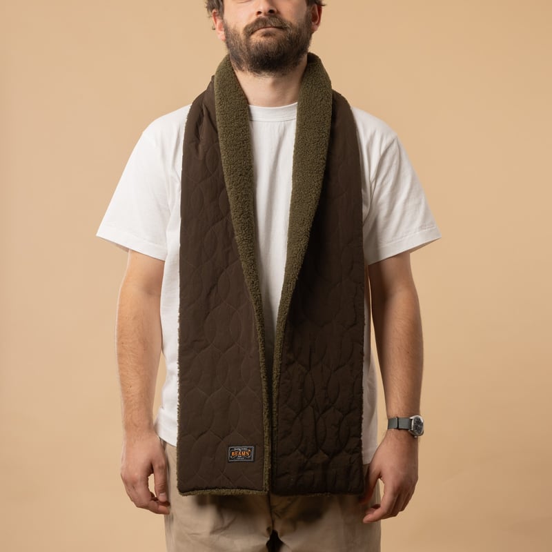 Echarpe en nylon BEAMS PLUS Muffler Boa Quilt couleur Olive de face
