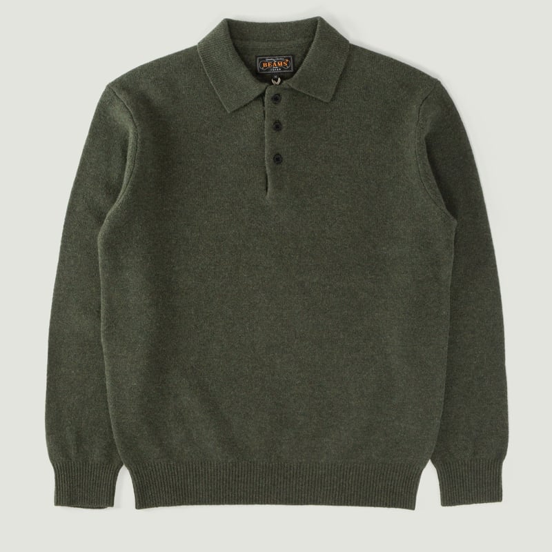 BEAMS PLUS Knit Polo 9G Green Sweater