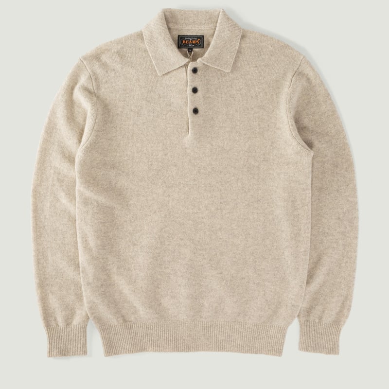 BEAMS PLUS Knit Polo 9G Beige Sweater