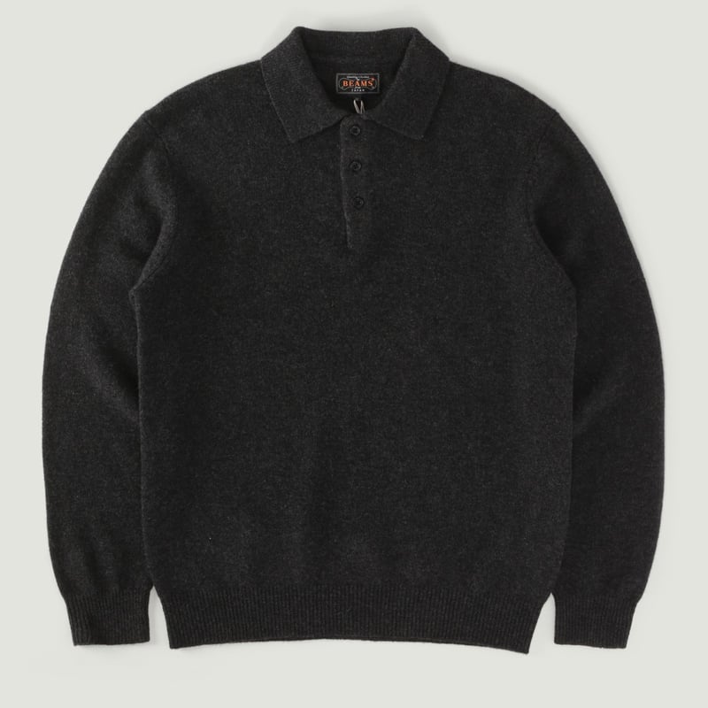 BEAMS PLUS Knit Polo 9G Charcoal Sweater Flâneurs