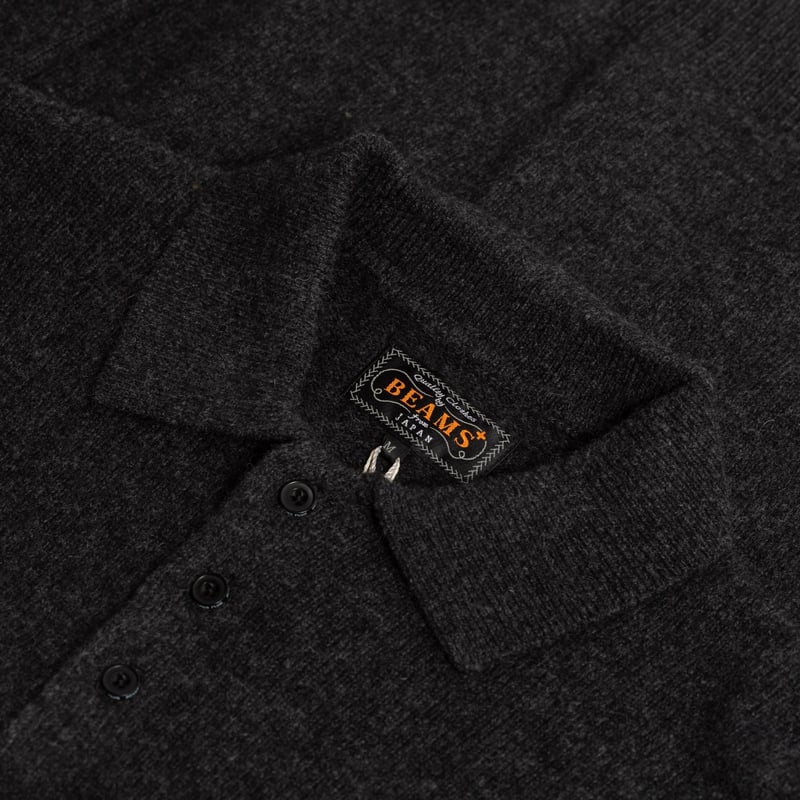 Beams Plus fw24 flâneurs-Knit pull col Polo 9G charcoal label