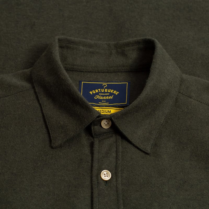 velvet shirt - loafers - PORTUGUESE FLANNEL Teca Shirt in Moss Green color