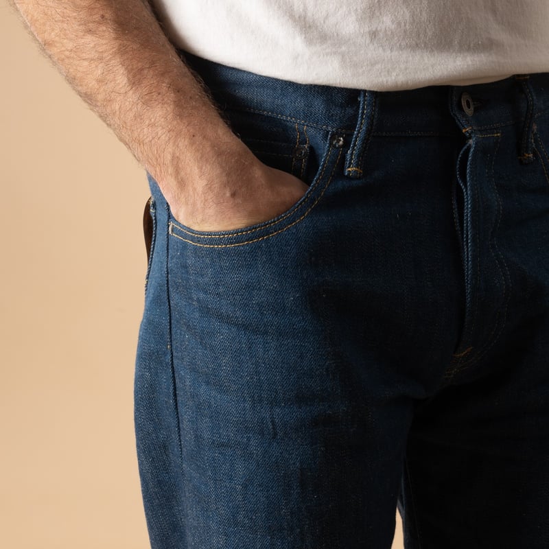 ONI DENIM 570-OFBD Classic Straight 13.7oz Old Faded Blue Denim front pocket detail jeans