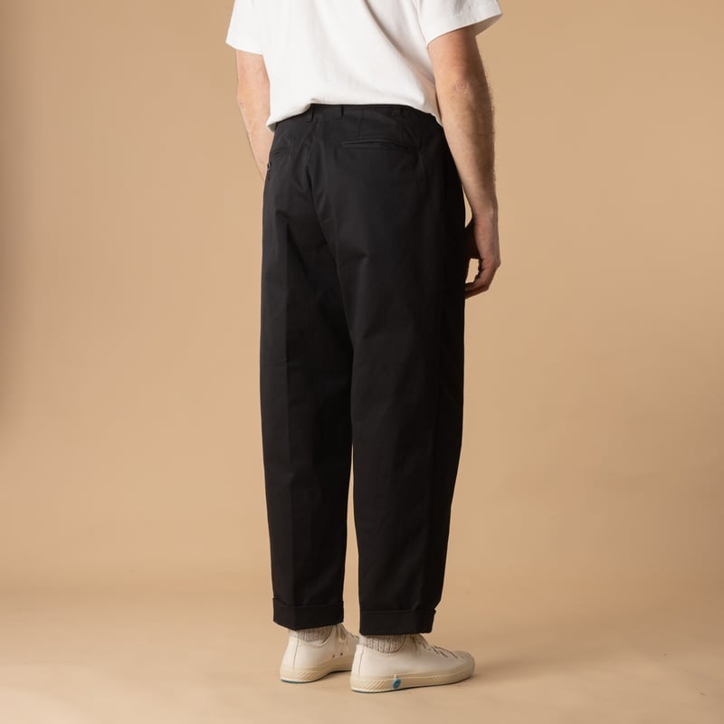 2 Pleats Twill Trousers Black