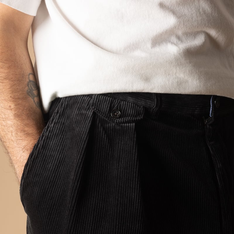 2 Pleats Corduroy Trousers Charcoal Grey