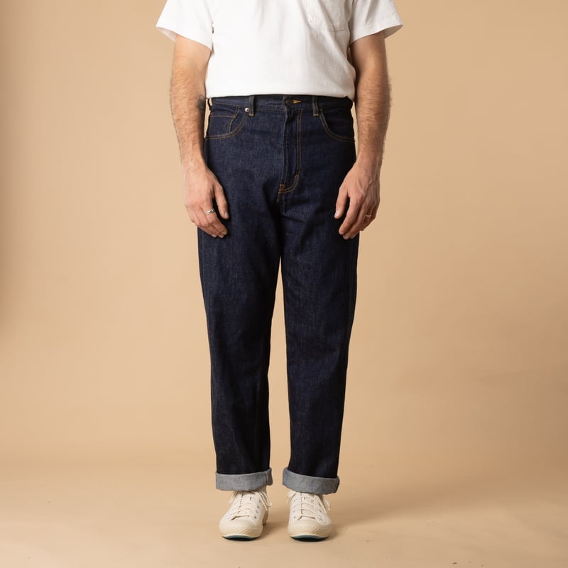 Jeans-Beams-plus-5 Pocket Wide Denim-color-Indigo-front view