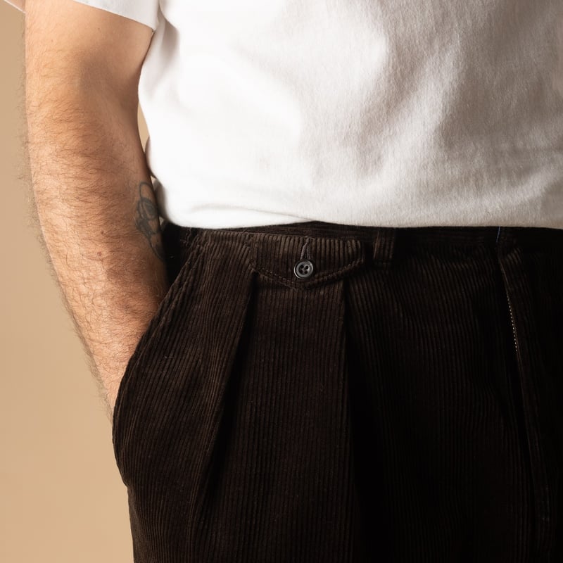 2 Pleats Corduroy Trousers Dark Brown