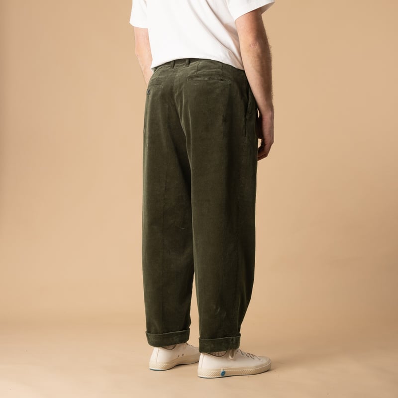 2 Pleats Corduroy Trousers Dark Green