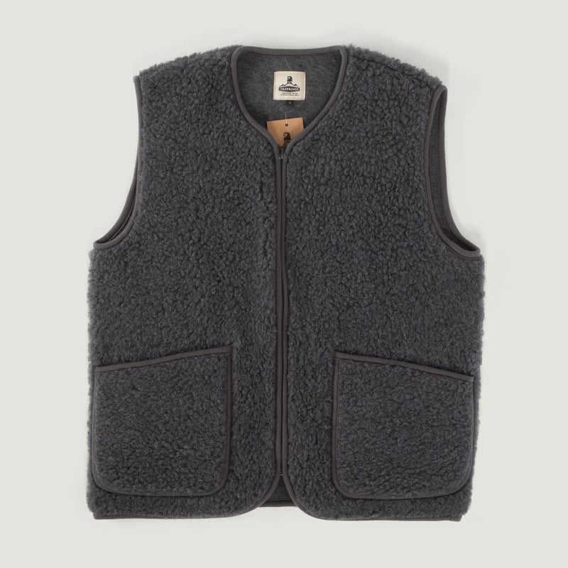 Flâneur patches - COLDBREAKER - sleeveless wool jacket - Pepitko Vest Steel