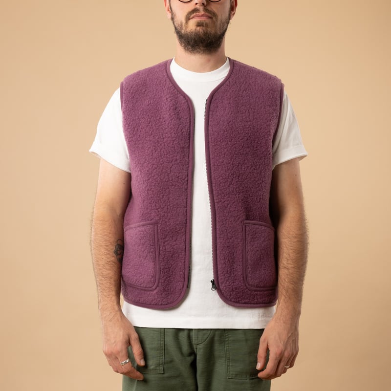 -flaneurs-COLDBREAKER-sleeveless wool jacket-Pepitko Ultralight-French Purple-front open