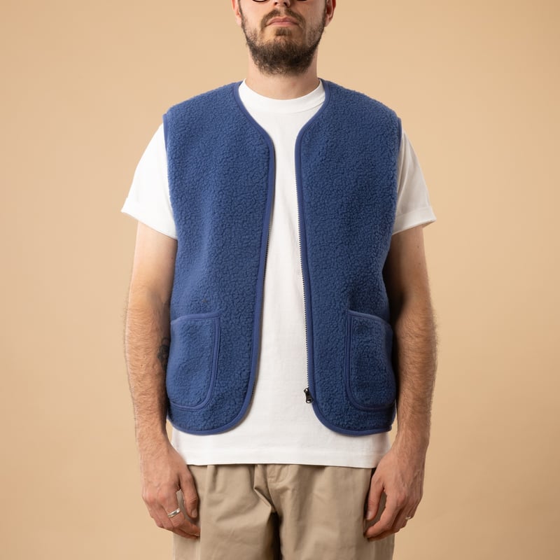 flâneurs-COLDBREAKER-sleeveless wool jacket-Pepitko Ultralight Blue-Blue-front open