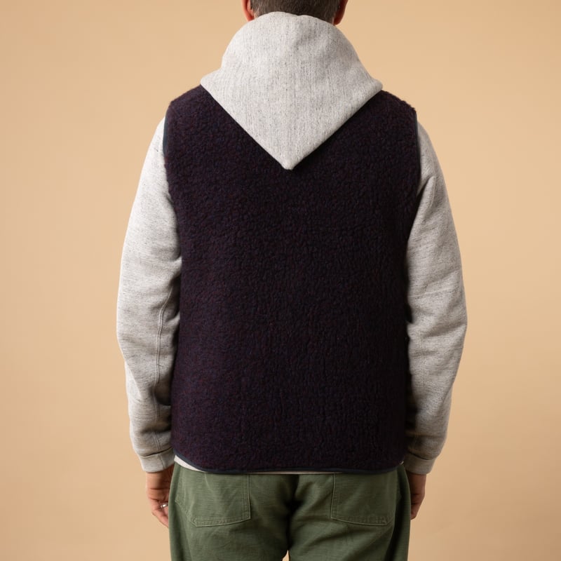 flâneurs-COLDBREAKER-sleeveless wool jacket-Pepitko Vest Plum-back view