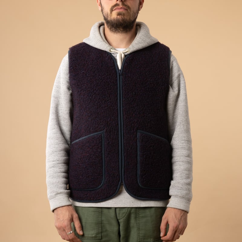 flâneurs-COLDBREAKER-sleeveless wool jacket-Pepitko Vest Plum-front closed