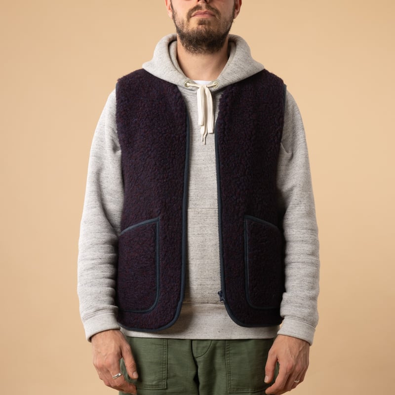 flâneurs-COLDBREAKER-sleeveless wool jacket-Pepitko Vest Plum-front open