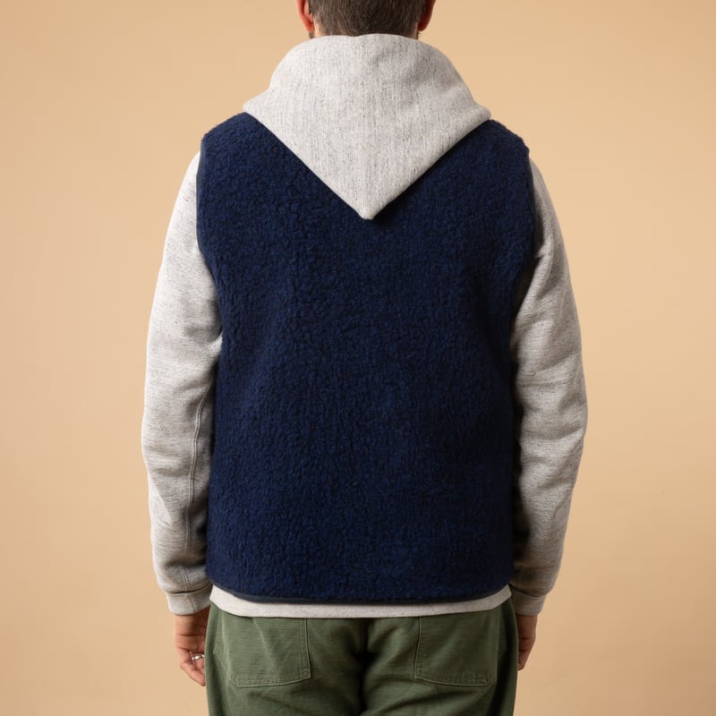 flâneurs-COLDBREAKER-sleeveless wool jacket-Pepitko Vest-Ultramarine-back view