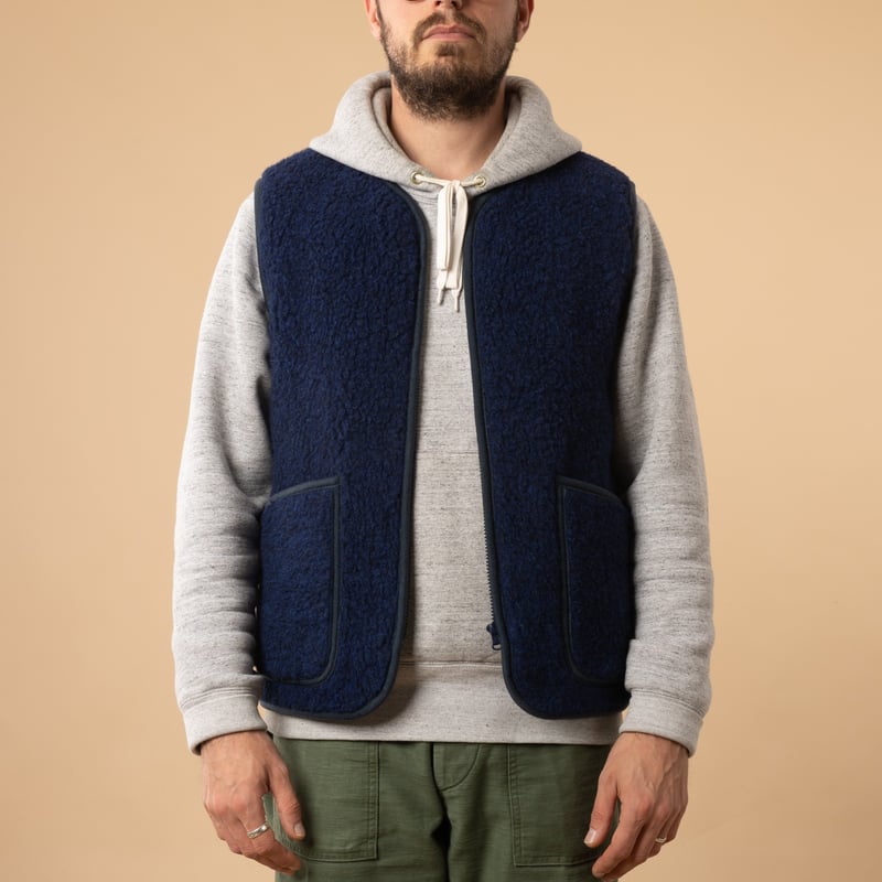 flâneurs-COLDBREAKER-sleeveless wool jacket-Pepitko Vest-Ultramarine-front open