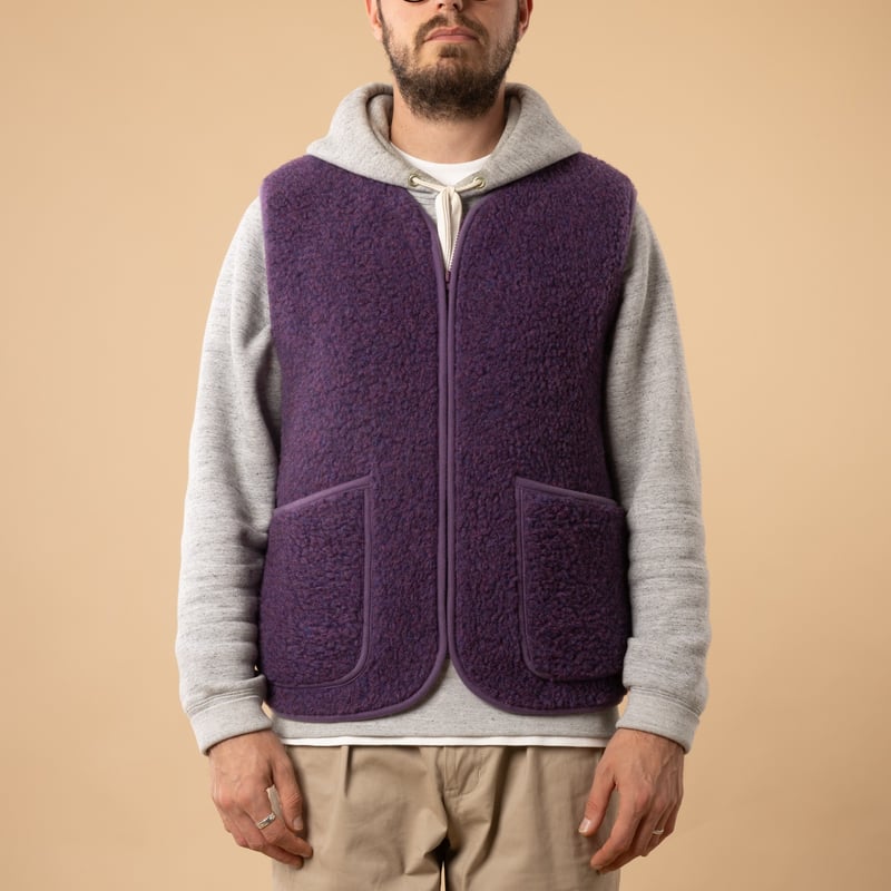 flâneurs-COLDBREAKER-sleeveless wool jacket-Pepitko Vest-Violet-front closed