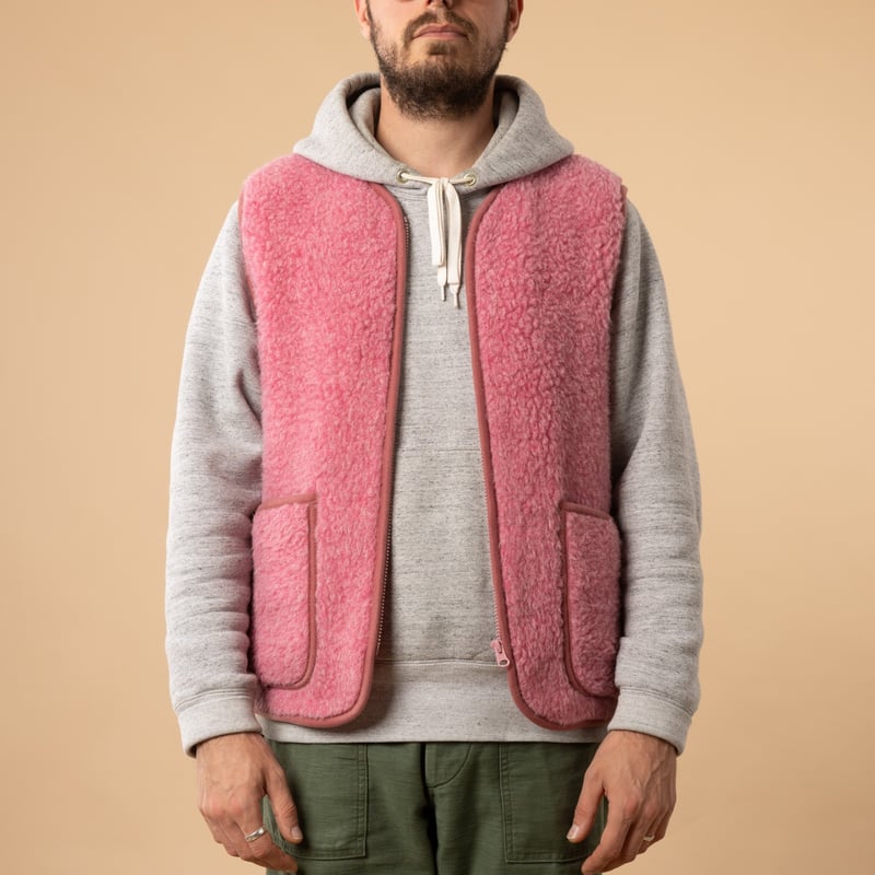 flâneurs-COLDBREAKER-sleeveless wool jacket-Pepitko Vest Pink open front