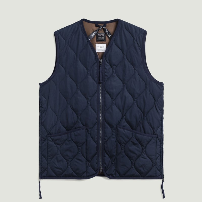 Vignettes-Taion-flâneurs-veste-sans-manche-Unisex-Military-Zip-V-Neck-Down-Vest-DarkNavy