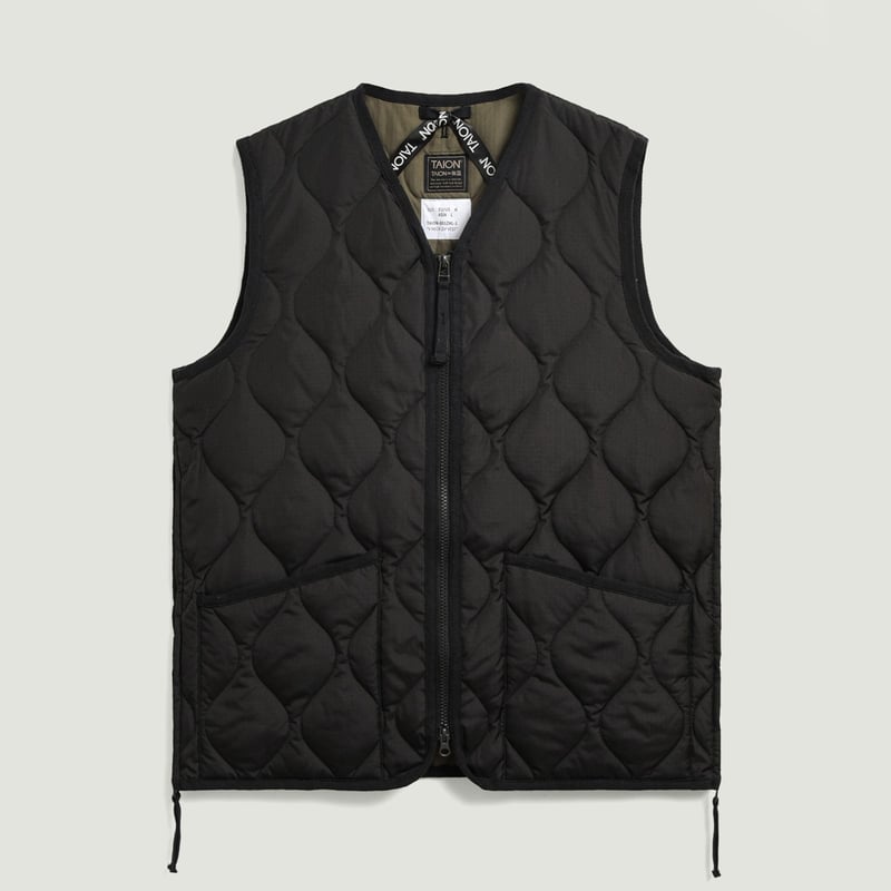Vignettes-Taion-flâneurs-veste-sans-manche-Unisex-Military-Zip-V-Neck-Down-Vest-Black