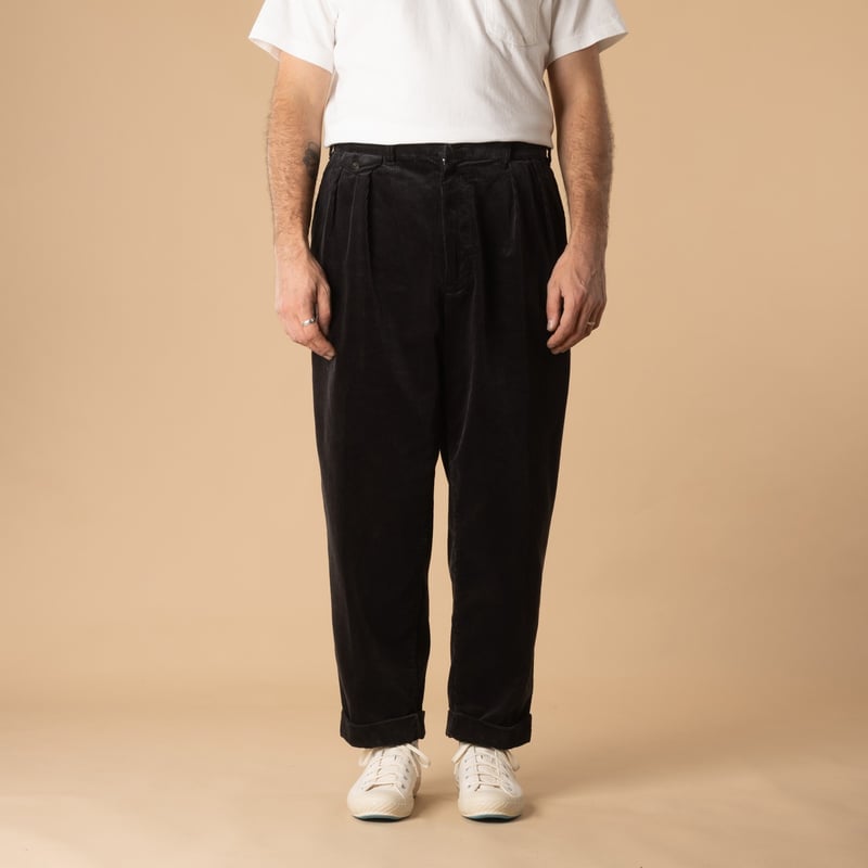 2 Pleats Corduroy Trousers Charcoal Grey