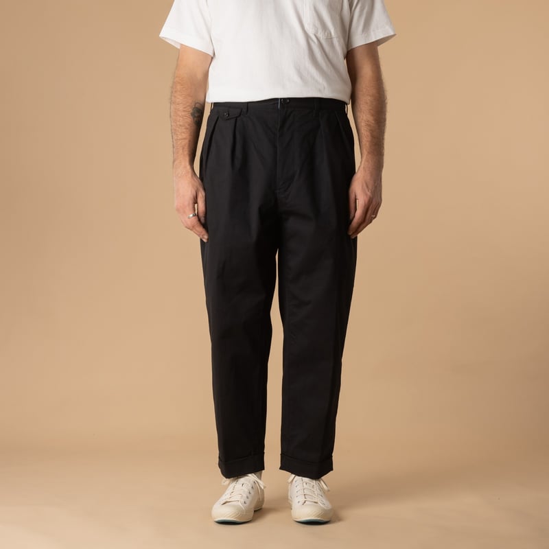 2 Pleats Twill Trousers Black