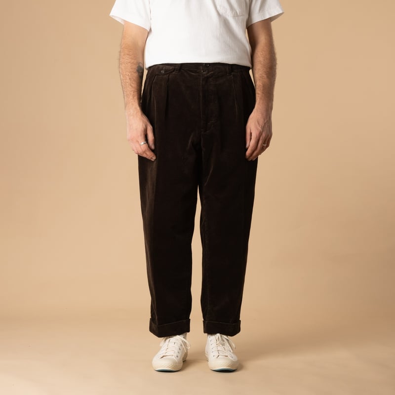 2 Pleats Corduroy Trousers Dark Brown